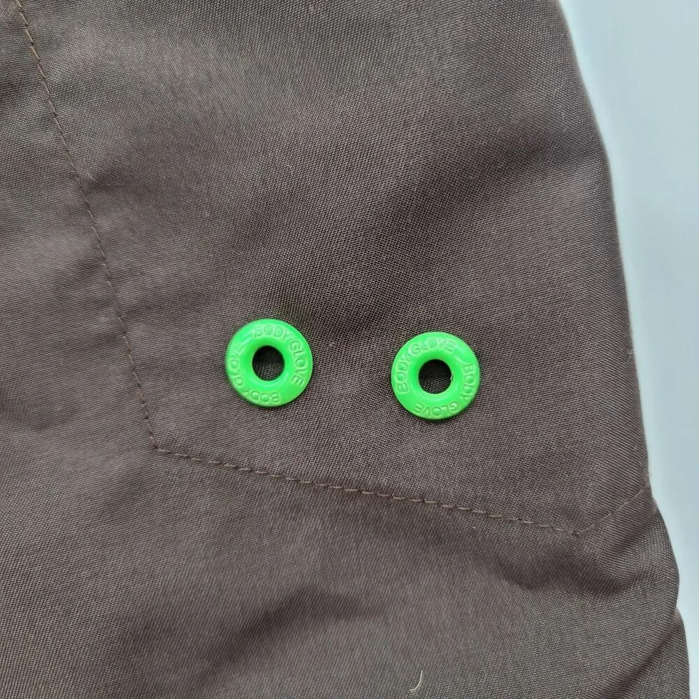Body Glove Men's Brown Board Shorts Swim Trunks Neon Green Surf Cargo Pocket Lg